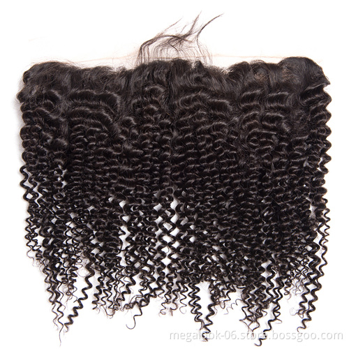 8A Grade Virgin Peruvian Kinky Curly Human Hair Bundles And Pre Plucked Swiss Lace Frontal Closure Free Part